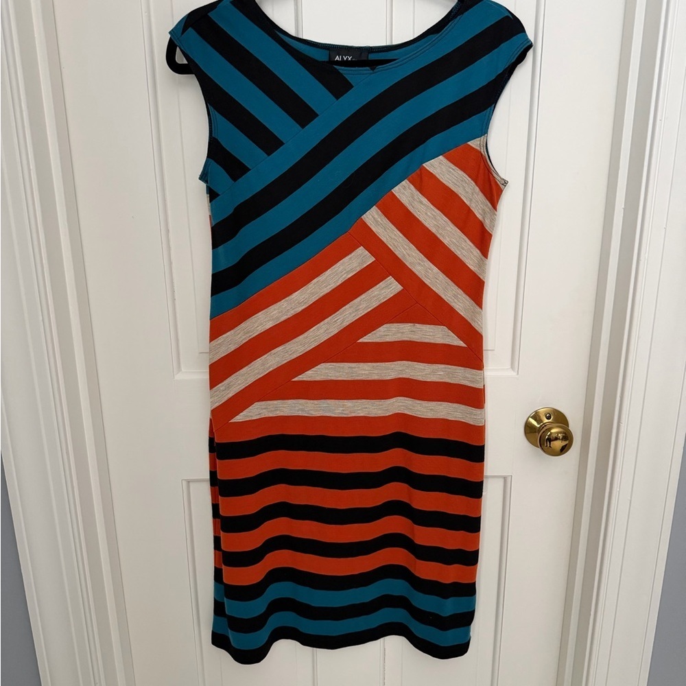 Alyx Black, Blue, and Orange Striped Midi Dress